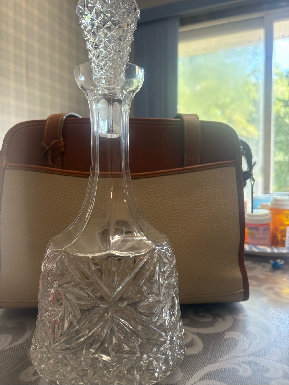 Clear Cut Glass Decanter - Elegant Crystal Design